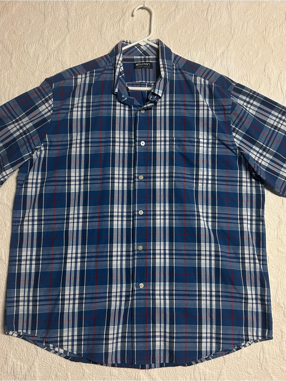 Men’s Puritan  XL Blue Plaid Short-Sleeve Button-Down Shirt